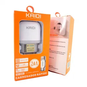 KIT CARREGADOR DE CELULAR 2.4A 12W + CABO - KAIDI - KD-556