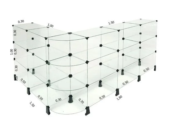 Balcão de Vidro em L 130 x 180L x 100A x 30P