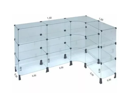 Balcão de Vidro em L 100 x 150L x 90A x 30P cm
