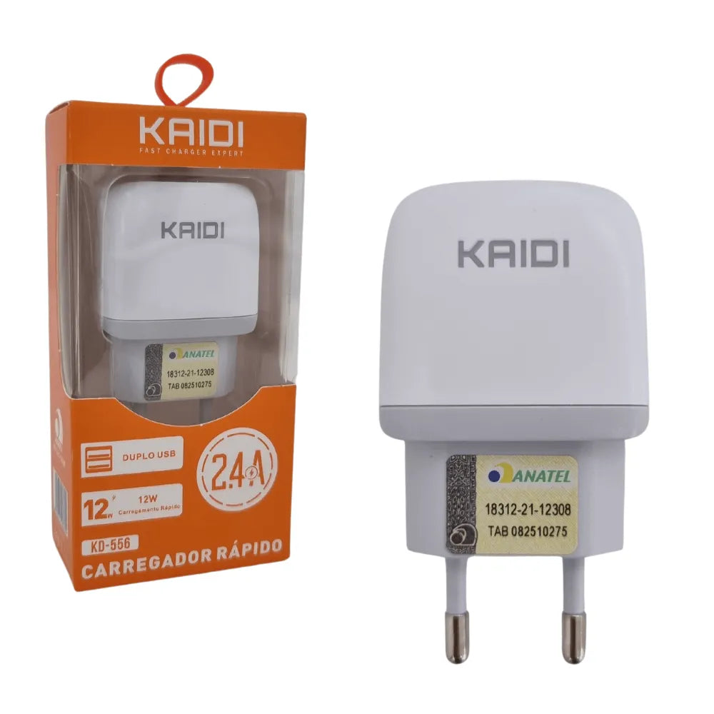 FONTE / CARREGADOR DUAL USB 2.4A / 12 W - KAIDI - KD-556