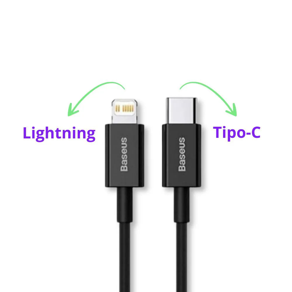 Kit Carregador Turbo PD 20W Super Si + Cabo Tipo-C para Lightning - Preto - Baseus