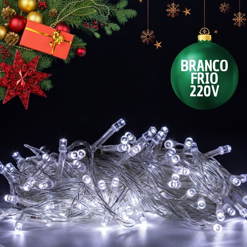 Pisca de Natal 100 Leds Branco Frio 9 Metros – 220V