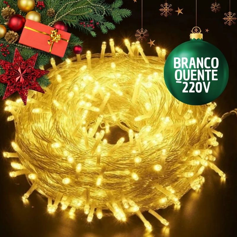 Pisca de Natal 100 Leds Branco Quente 9 Metros – 220V