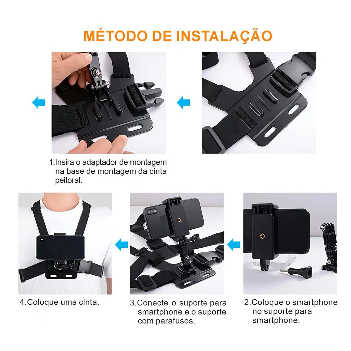 Suporte Peitoral Ajustável para Celular e GoPro – Colete para Filmagens