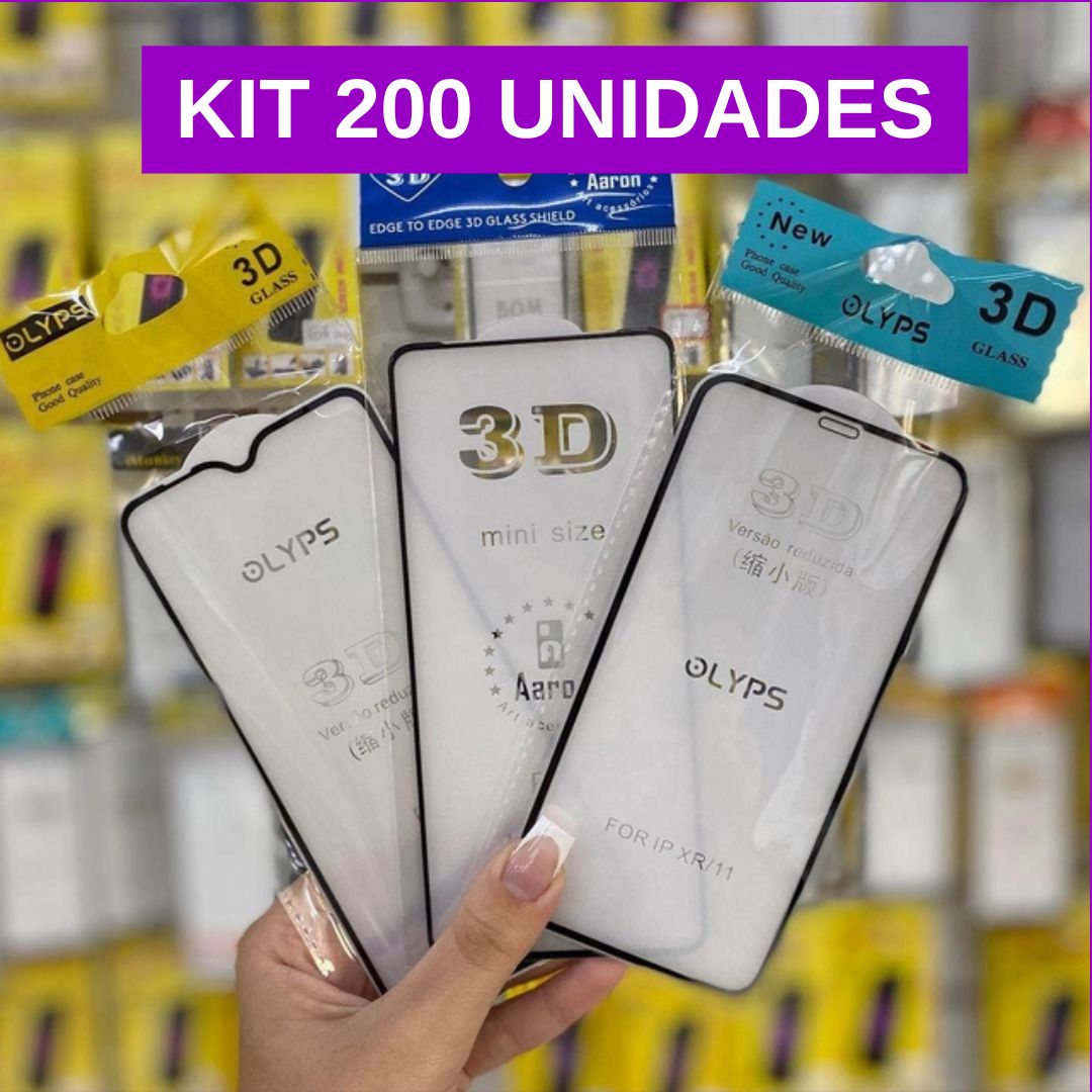 Kit 200 Películas De Vidro 3D Anti-shock Atacado Revenda