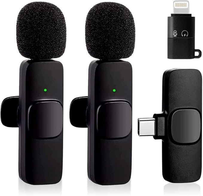 2 peças Microfone de lapela sem fio para telefone (Type C), microfone duplo sem fio para gravação de vídeo - redução de ruído e plug-play. (Sem necessidade de APP/Bluetooth)