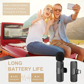 2 peças Microfone de lapela sem fio para telefone (Type C), microfone duplo sem fio para gravação de vídeo - redução de ruído e plug-play. (Sem necessidade de APP/Bluetooth)