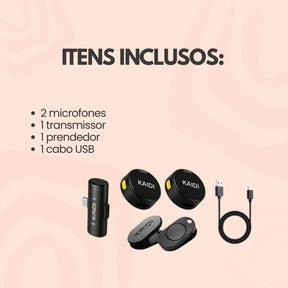 Microfone Sem Fio Lapela Duplo Anti Ruído P/iPhone 08 ao 14 Cor Preto lightining Vianova