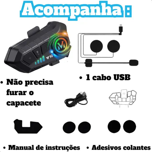 MCSB Fone De Ouvido Para Capacete Moto Bluetooth 5.3 Sem Fio Com Microfone Headset Rgb A Prova D'agua Motoqueiro Y10 Comunicador Sem Fio Motocicleta