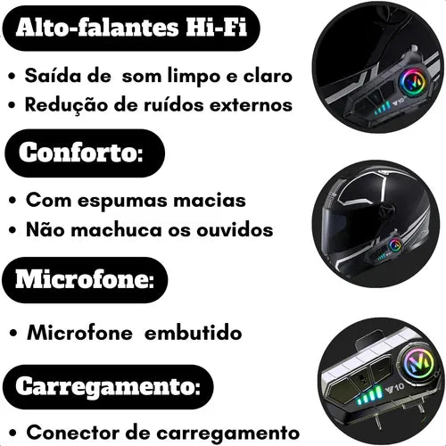 MCSB Fone De Ouvido Para Capacete Moto Bluetooth 5.3 Sem Fio Com Microfone Headset Rgb A Prova D'agua Motoqueiro Y10 Comunicador Sem Fio Motocicleta