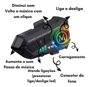 MCSB Fone De Ouvido Para Capacete Moto Bluetooth 5.3 Sem Fio Com Microfone Headset Rgb A Prova D'agua Motoqueiro Y10 Comunicador Sem Fio Motocicleta