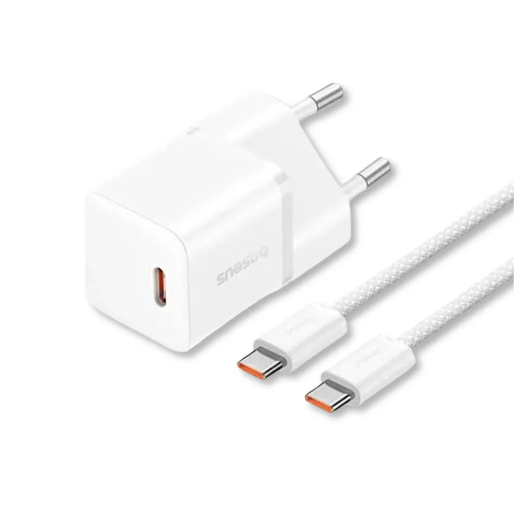 Kit Carregador Turbo GaN PD 20W + Cabo Tipo-C para Tipo-C - Branco - Baseus