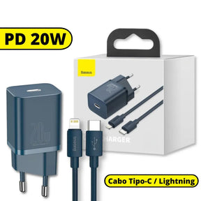 Kit Carregador Turbo PD 20W Super Si + Cabo Tipo-C para Lightning - Azul - Baseus