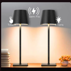 Luminária Abajur Mesa LED Touch Luxo Sem Fio Recarregável Preto