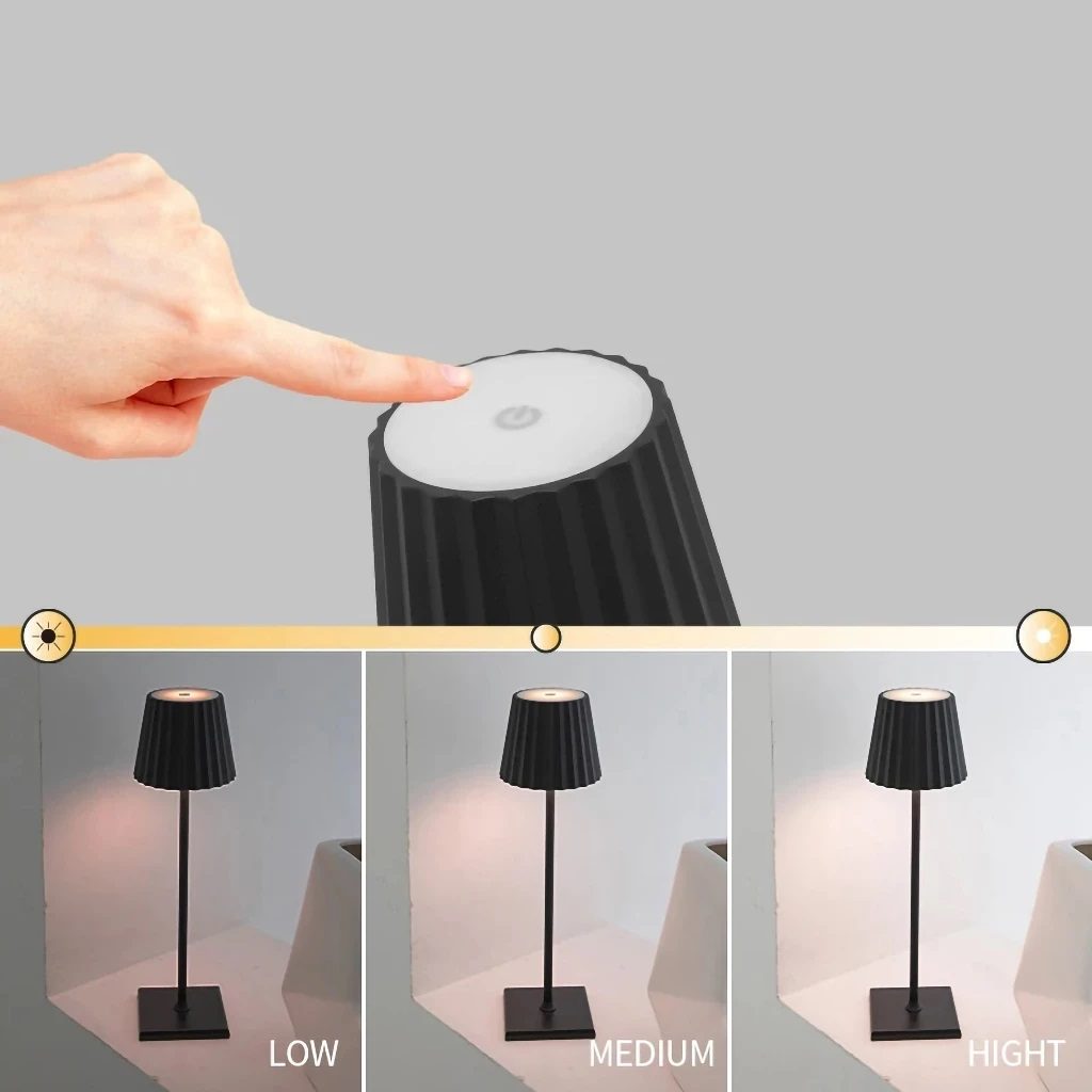 Luminária Abajur Mesa LED Touch Luxo Sem Fio Recarregável Preto