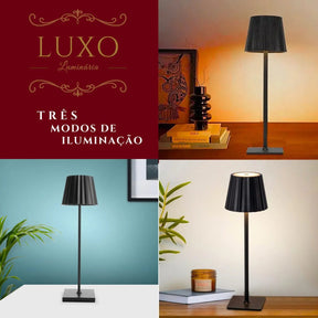 Luminária Abajur Mesa LED Touch Luxo Sem Fio Recarregável Preto