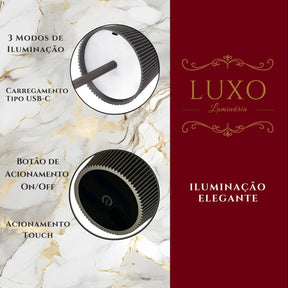 Luminária Abajur Mesa LED Touch Luxo Sem Fio Recarregável Preto